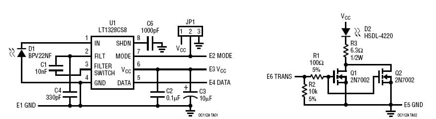 DC112A, Evaluation Board for the LT1328 IrDA Infrared Receiver