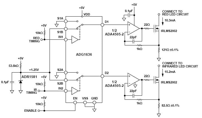 High Precision, Low Power, Low Cost Pulse Oximeter Infrared and Red Current Sinks Using ADA4505-2