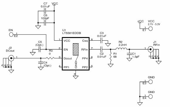 DC1314A, Demo Board Using LT5581IDDB, 6GHz, 40dB RMS Power Detector - optimized for 10MHz to 2.2GHz