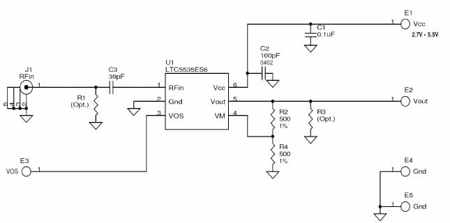 DC758A, Demo Board Using LTC5535ES6, 7GHz RF Detector with Wide Output BW