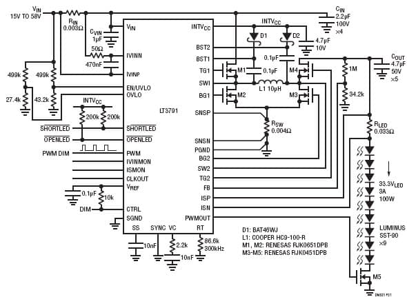 100W, 9-LEDs High Powered LED Driver for Automotive Lighting