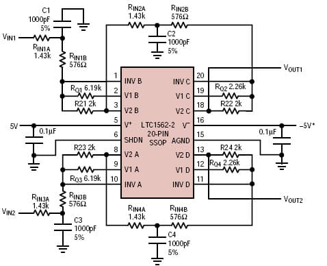 LTC1562, 400kHz dual 6th order Butterworth low pass filter