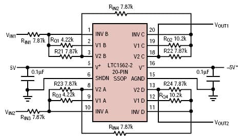 LTC1562-2, Dual 4th order 200kHz Butterworth low pass filter