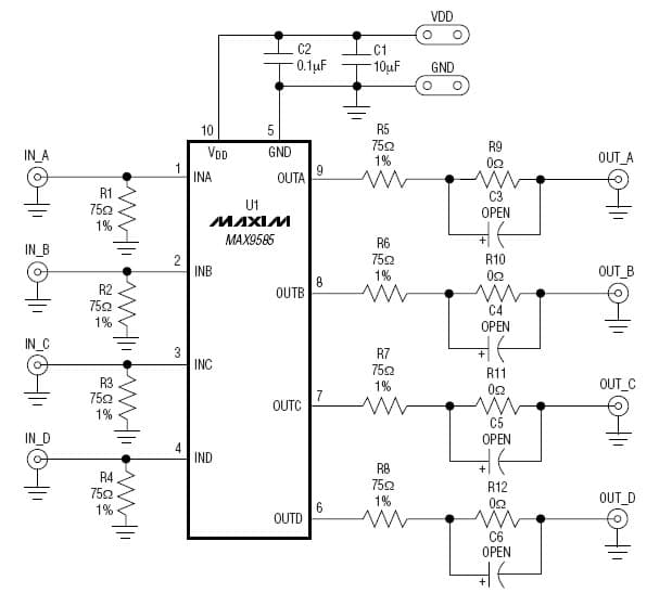 MAX9585EVKIT+, Evaluation Board for the 2V/V, NTSC/PAL Video Amplifier for Set-Top Box