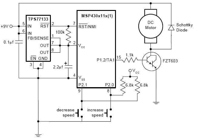 PWM DC Motor Control Circuit Using Timer A of the MSP430 MCU