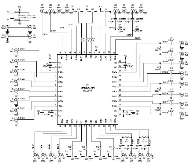 MAX3640EVKIT, Evaluation Kit using the MAX3640, 622-Mbps low-voltage differential signal (LVDS), dual 4:2 asynchronous crosspoint switch