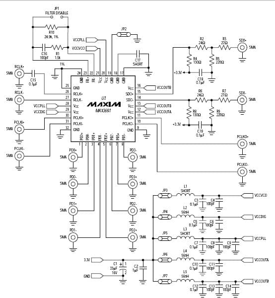 MAX3691EVKIT, Evaluation Kit using the MAX3691, 622-Mbps, SDH/SONET 4:1 serializer