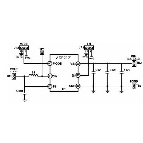 EVAL-ADP2121, 6 MHz Step-Down Converter Evaluation Board