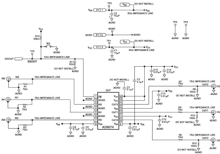 AD8075-EVAL, Evaluation Board for AD8074, Dual Supply Op-Amp