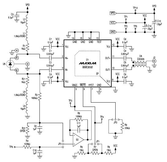 MAX3660EVKIT, Evaluation Kit for MAX3660 5V Analog Amplification for Optical Networking