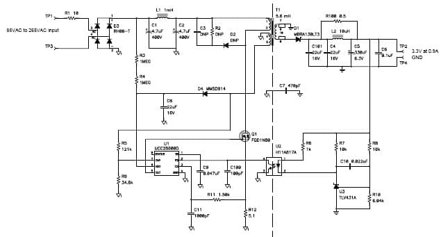 PMP5130, 85VAC-265VAC Input 3.3V/3W Green-mode Flyback