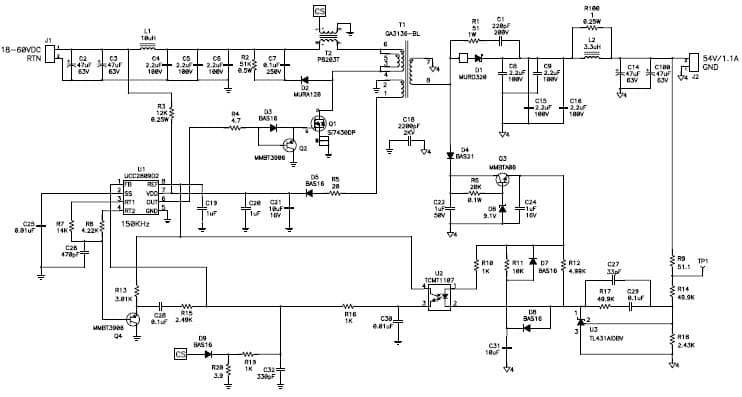 PMP4068, Isolated Flyback for Power Sourcing Equipment (PSE) 54V@1.1A