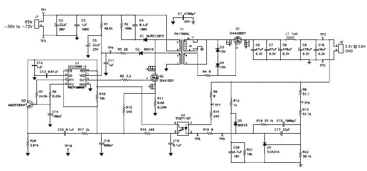 PMP1618, Sync Flyback for Telecom (3.3V @ 3.5A)