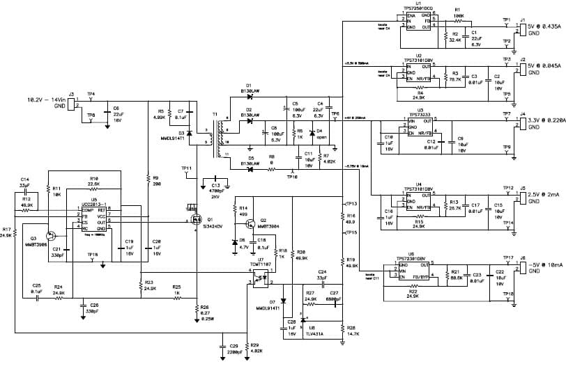 PMP2187.1, Flyback, Linear Regulator Reference Design for Medical Pack (5.5V @ 500mA)