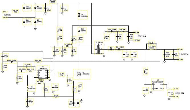 PMP6716, 120VAC Input, 3.3V/1.2A Output, Non-Isolated Flyback