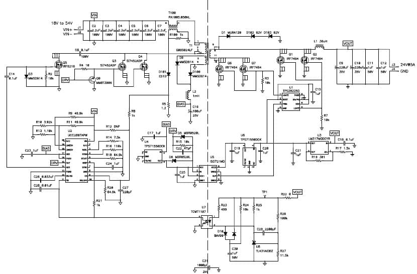 PMP4844, 18Vdc - 54Vdc Input, 24V @ 5A Output, Active Clamp forward