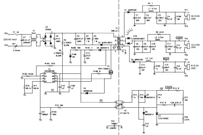 PMP5137.1, 220VAC Input 24V/12V/8V 50W Flyback (24V @ 0.6A)