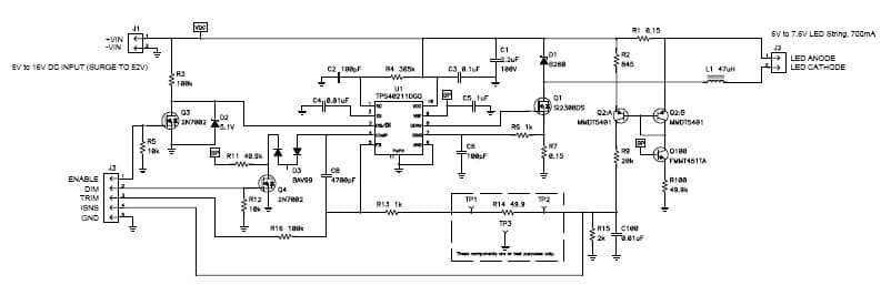 PMP4937, 8VDC-16VDC 7.6V/700mA LED Driver