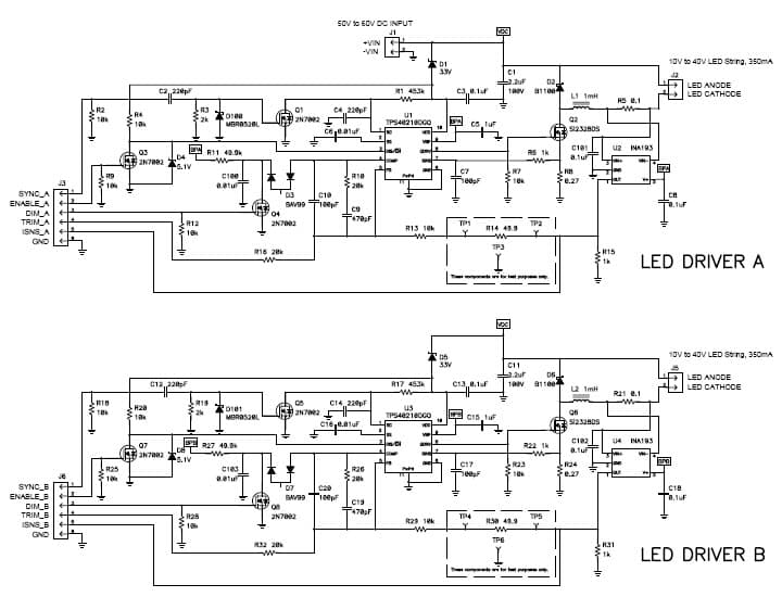 PMP4936, 50Vdc-60Vdc Input,2-Channel,350mA LED Driver (10V to 40V String)