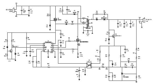 PMP6963, 9Vdc - 57Vdc Input, 56V/20W Isolated Flyback Reference Design