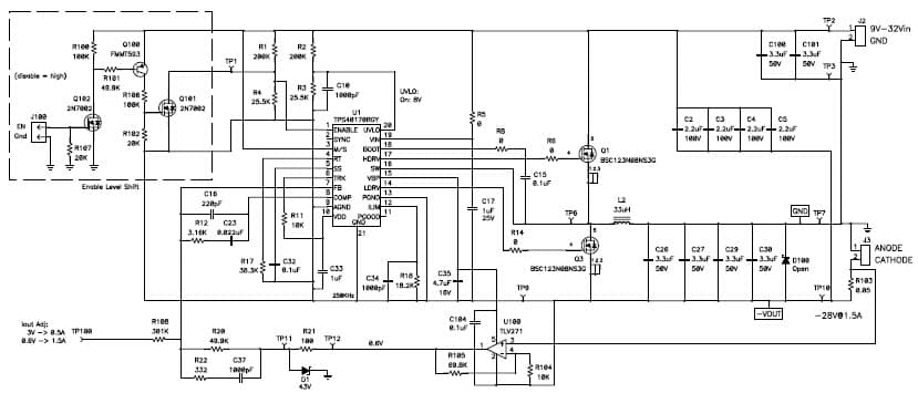 PMP6867, 9V - 32V input to -28V/1.5A negative output buck-boost LED current regulator