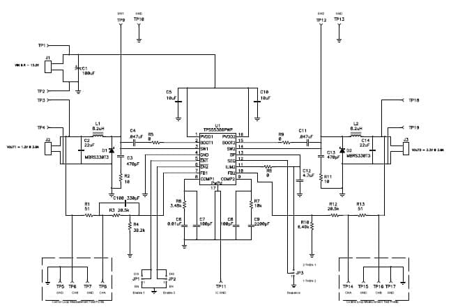 PMP4173.1, 12V Input, 3.3V/3A and 1.2V/3A Dual Buck Converter