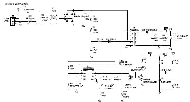 PMP4043, 85VAC - 265VAC Input, 24V@0.1A Non-Isolated Flyback