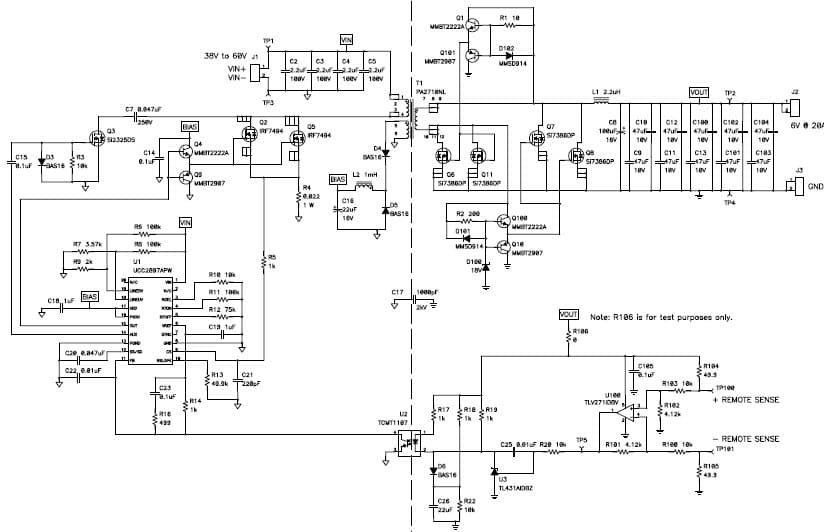 PMP4074, 38Vdc - 60Vdc Input, 6V @ 20A Output, Active Clamp forward