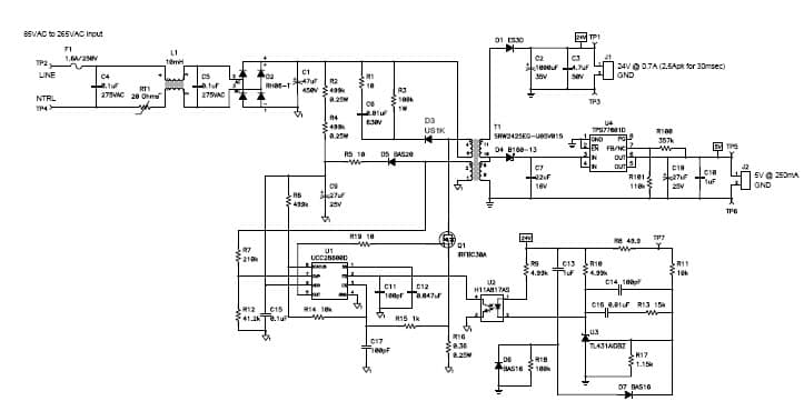 PMP5536, 85-265 VAC Input, 24V/0.7A, 5V/0.25A Reference Design