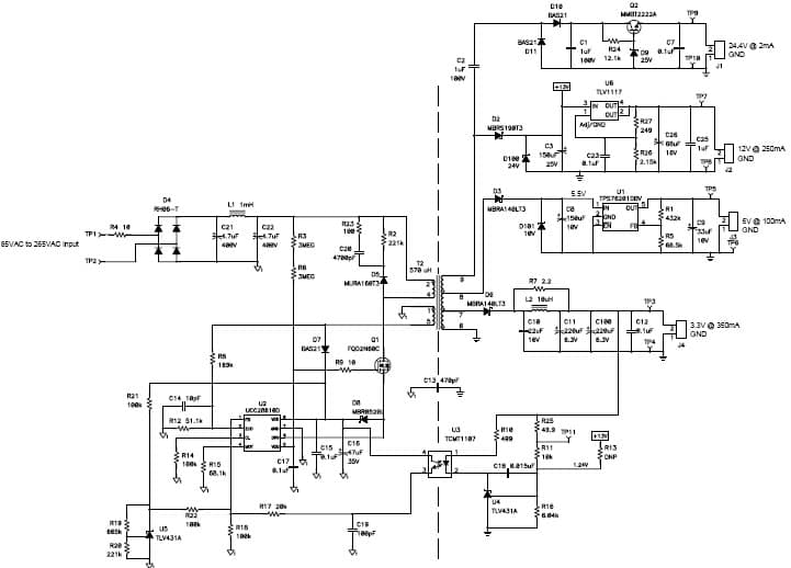 PMP5515.1, Isolated Flyback Reference Design for Industrial Applications (3.3V @ 350mA)