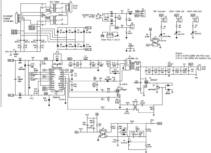 PMP5070, Isolated Synchronous Flyback (3.3V@7.5A) for High Power PoE Applications