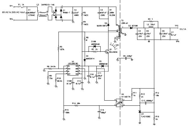 PMP6788, 85VAC-265VAC Input,15V/1A Output, Green-mode Flyback With BJT