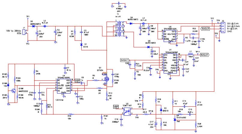 PMP5333.1, Isolated Flyback 30V@0.4A for Alarm Systems