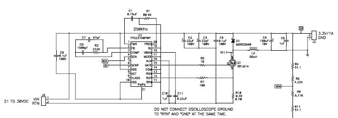 PMP2413, Pos-Ref Buck (3.3V@1A) for Power over Ethernet (PoE)