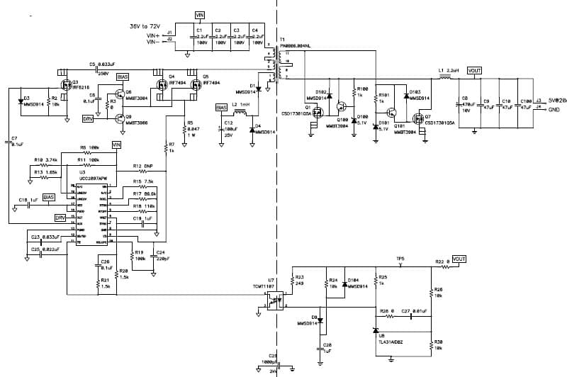 PMP5364, 36V-72V Input 5V/20A 95% Efficient Active Clamp forward, 1/4 Brick