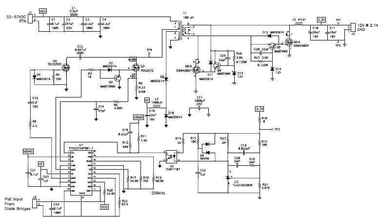 PMP4909, 33Vdc-57Vdc Input,12V/2.1A Active Clamp forward