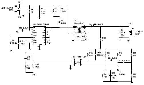 PMP4190, 3V - 6V Input, 5V/0.5A 1MHz Isolated Flyback Reference Design