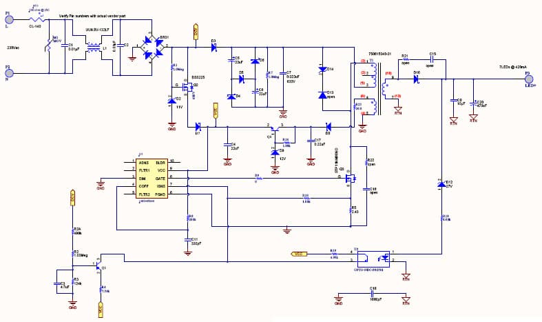 PMP7752, 230V AC input to 23V, 0.42A Flyback LED Driver Reference Design