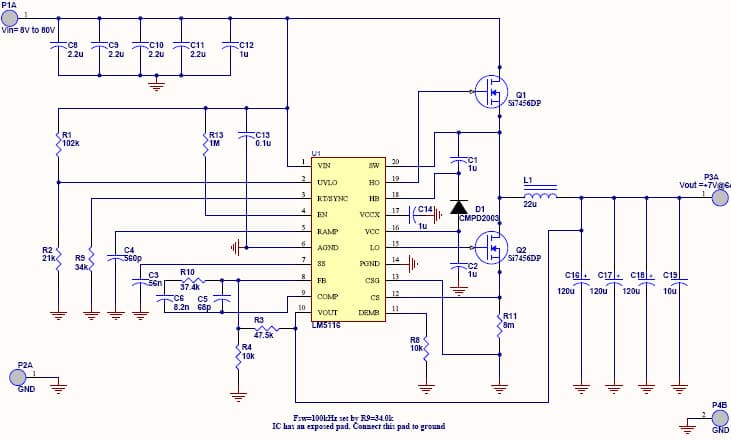 PMP7775, Sync buck controller with 8 to 80V input and 7V @ 6A output