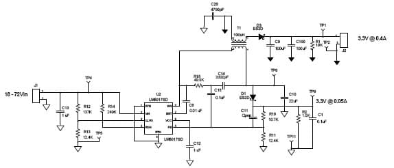 PMP7383.1. 36 - 72V Input Fly-Buck Converter (3.3V @ 0.05A)