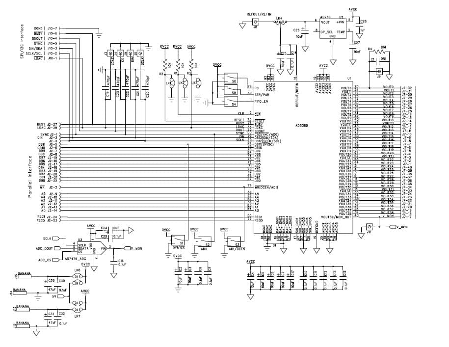 EVAL-AD5383EBZ, Evaluation Board using AD5383, 40-Channel, 12-Bit Digital to Analog Converter