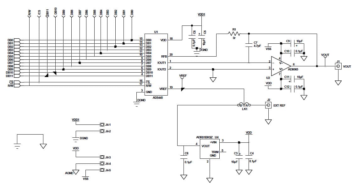 EVAL-AD5445SDZ, Evaluation Board using AD5445, 12-Bit, High Bandwidth Multiplying DAC with Parallel Interface