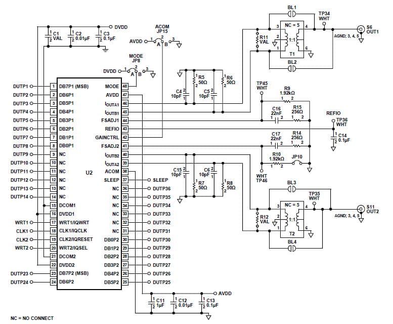 AD9709-EB, Evaluation Board using AD9709, 8-Bit, 125 MSPS, Dual TxDAC+ Digital to Analog Converter