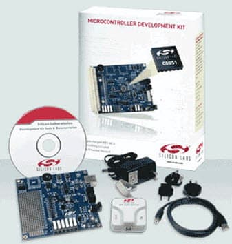 C8051F320DK, Development Kit includes a target board with a C8051F320 device pre-installed for evaluation and preliminary software development