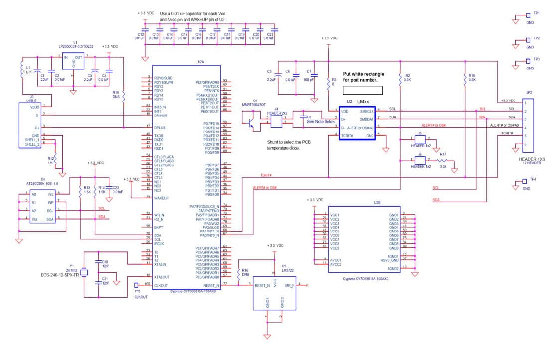 LM95245EVALNOPB, Evaluation Board Using LM95245 Precision Dual Remote Diode Temperature Sensor with SMBUs Interface