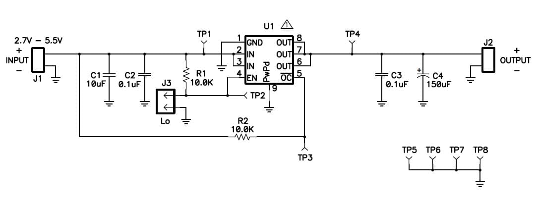 TPS2065EVM-292, Evaluation Board using TPS2065DGN Single-Channel, Current-Limited Power Distribution Switch