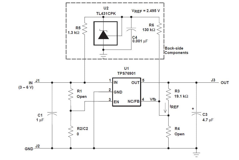 TPS76933EVM-127, Evaluation Board for TPS76933 Ultra Low Power, SOT-23 Low-Dropout Linear Regulator