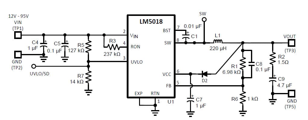 LM5018EVAL, Evaluation Board using LM5018, 100V, 300mA Wide Vin Constant On-Time Synchronous Buck Regulator