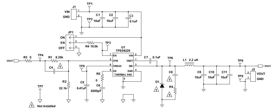 TPS54229EVM-056, Evaluation Board using TPS54229 Single, adaptive on-time, 2-A Synchronous Step-Down DCAP2 Mode Converter