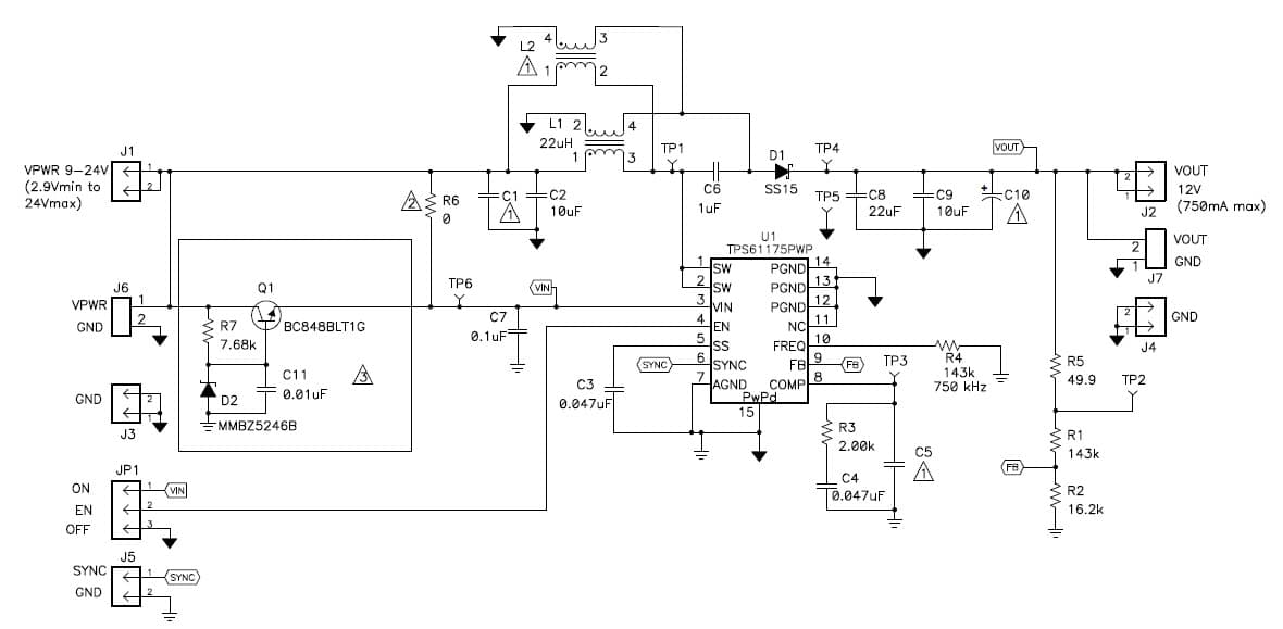 TPS61175EVM-588, Evaluation Board using TPS61175, 3-A High Voltage Boost Converter with Soft-start and Programmable Switching Frequency